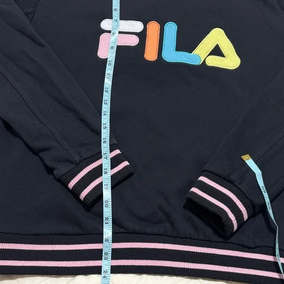 Fila Black Crewneck with Colorful Logo/ French Terry  sweatshirt size L - Picture 5 of 9